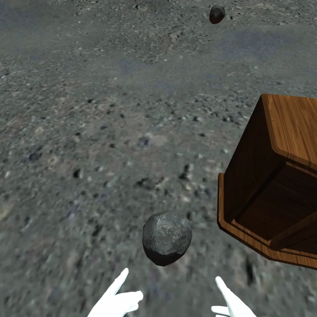A moon rock floats above the lunar surface