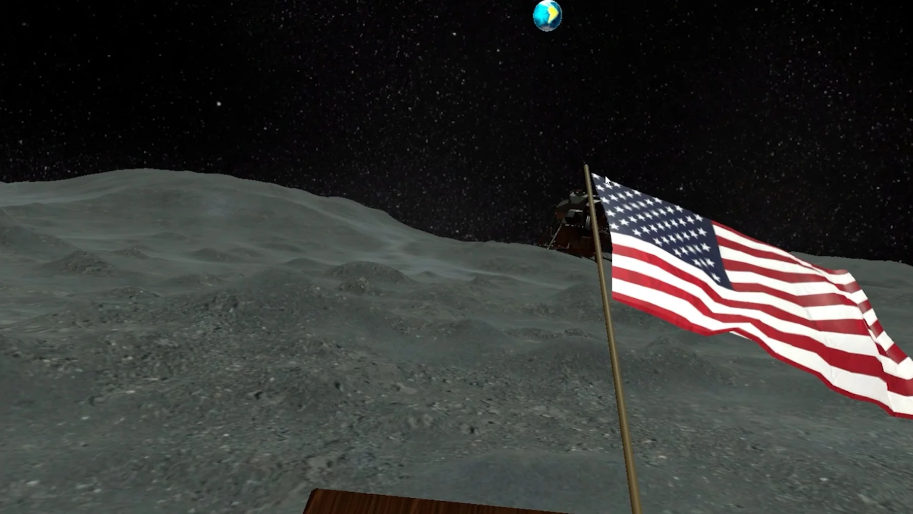 The American flag on the lunar surface beneath Earth