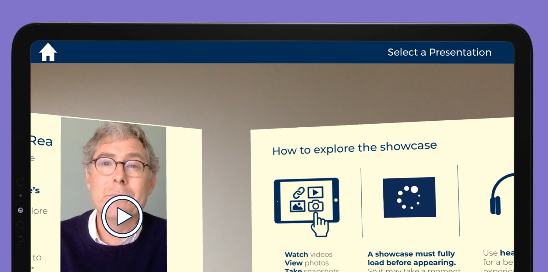 Avenues ARea presentation selection on a tablet