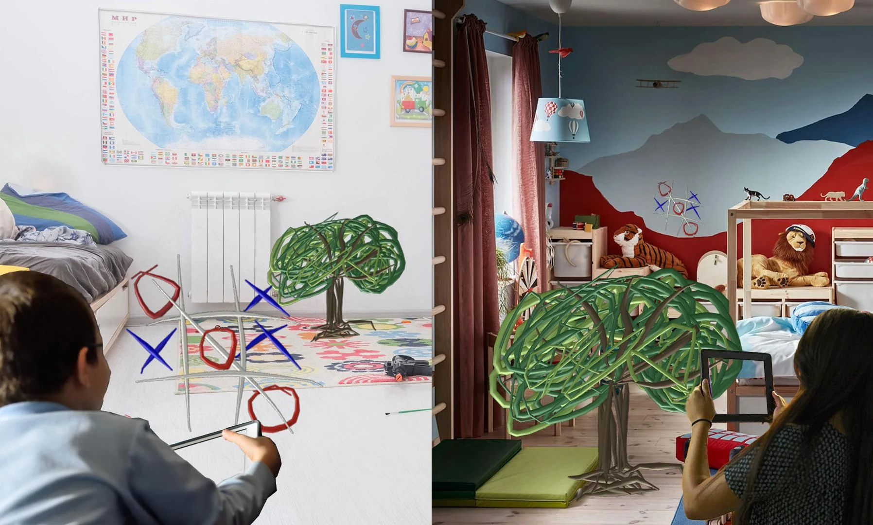 Drawlight concept image showing a shared drawing across two classrooms