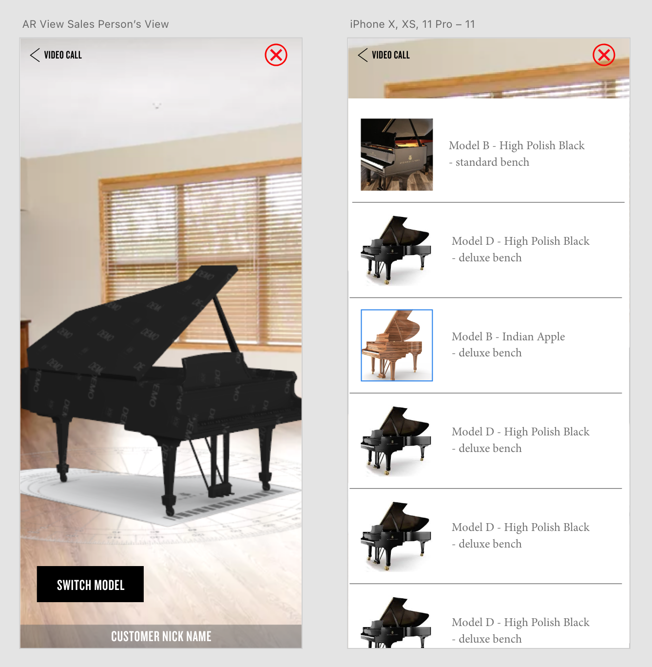 Steinway Room View augmented-reality placement interface